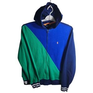 Polo Ralph Lauren Mens Blue Green Colorblock Full Zip Hoodie *N0 Size Tag* Large